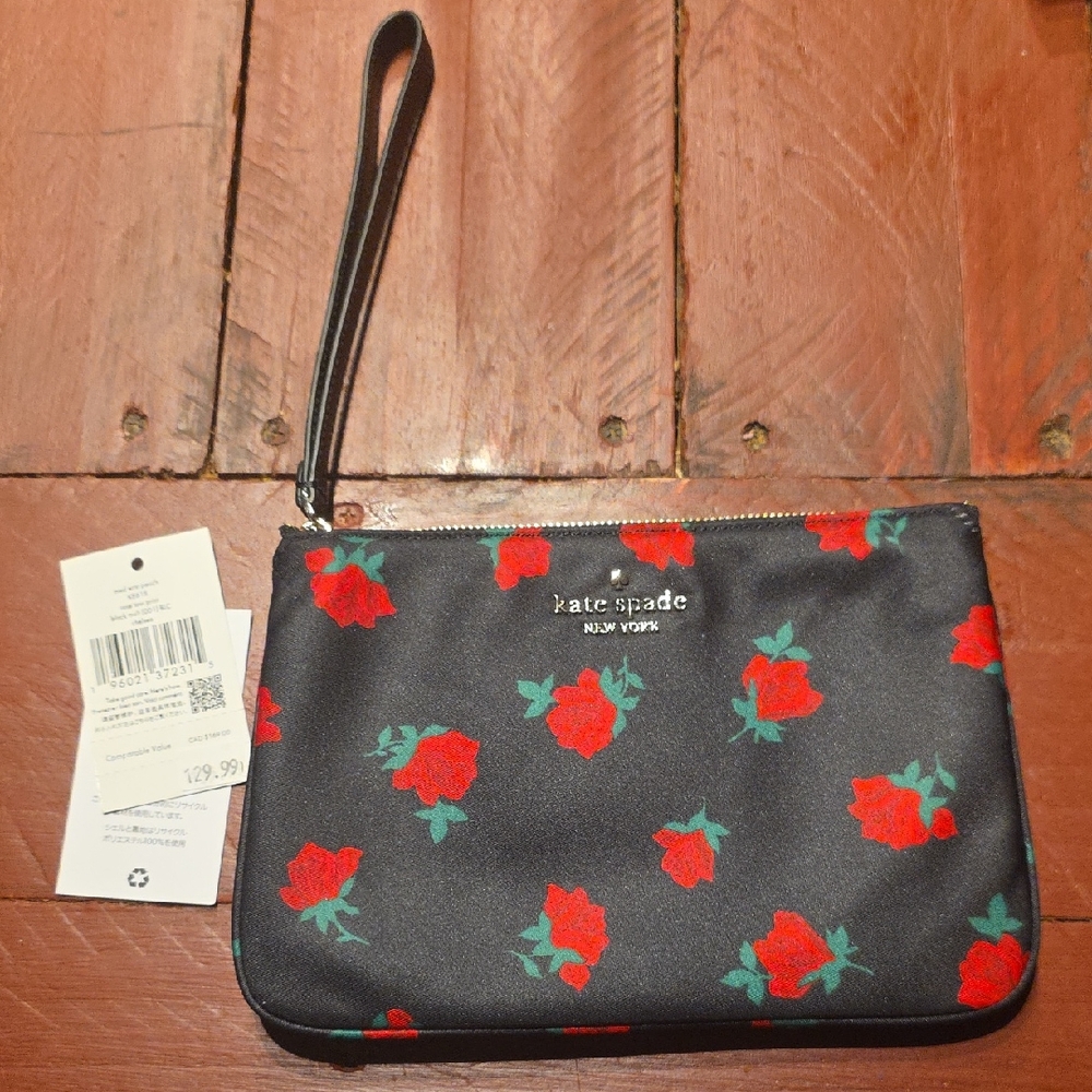 Kate Spade Black and Red Floral Pouch